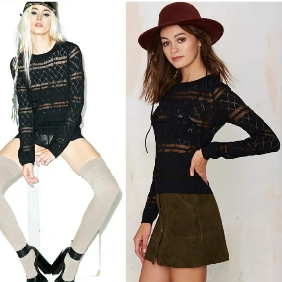 FOR LOVE & LEMONS KNITZ - Joni Knit Top - Host Pic! - Black S NWT - Picture 6 of 6